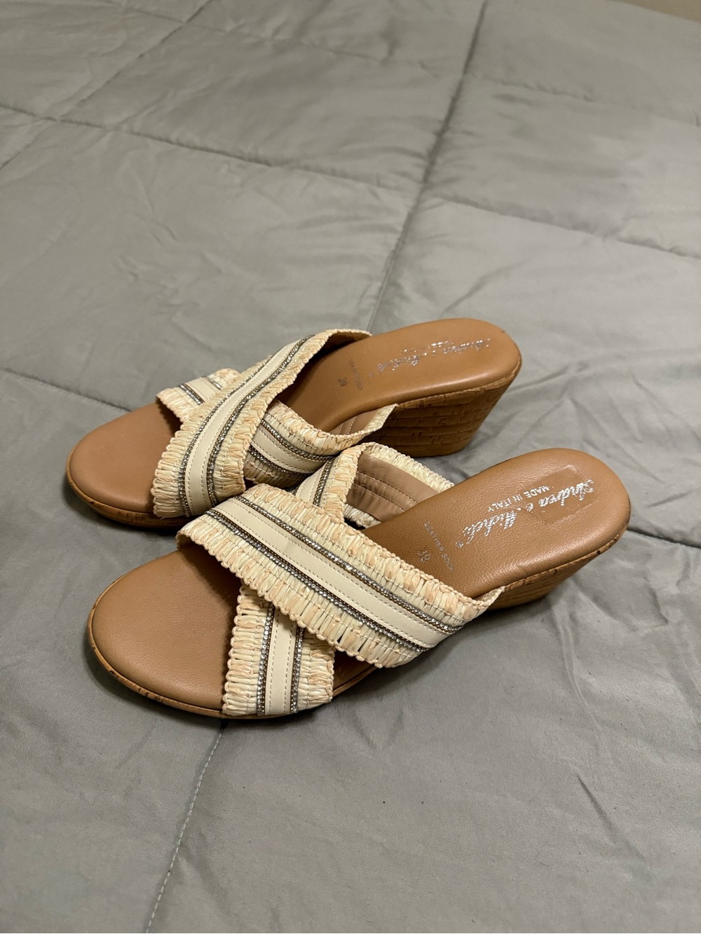 T.J.Maxx Cream Raffia Cross-Strap Wedge Sandals - Picture 2 of 3